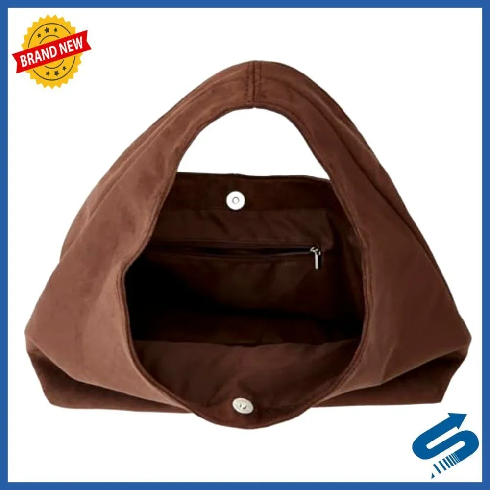 Slouchy Hobo Bag Foldable Shoulder Crossbody Tote Suede Minimal Chic
